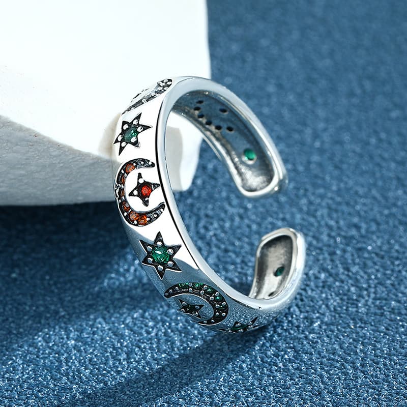 Anillo S925 Luna y Estrella con Circonitas